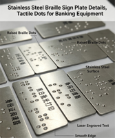 Plaque signalétique en braille en acier inoxydable, étiquette tactile personnalisée pour équipement bancaire
