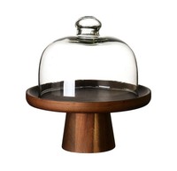 Support de présentation de desserts rond en bois d'acacia écologique et portable pour buffet d'hôtel, avec plateau à gâteau en dôme