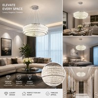 Lustre moderne en fer et cristal, luminaire suspendu chromé en forme de cercle pour plafond haut, hôtel, maison