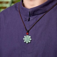 Pendentif en jadéite naturelle, jade solaire philippin, fleur, UNISEXE, cadeau pour femmes et hommes, certificat d'évaluation D366