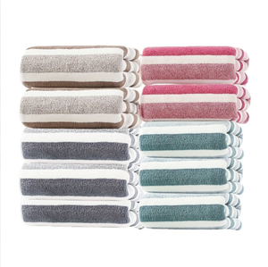 Asciugamano in cotone a righe larghe in pile corallo ad asciugatura rapida, per uso domestico, con bordo a righe, per viso e bagno - Product Image 3