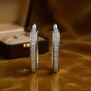 Pendientes de Aro con Diamantes Dorados, Oro Blanco, Corte Brillante Redondo, Color G, Diamantes Naturales, Clásicos para Mujer, Uso Diario - Product Image 2