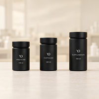 Flacon de 100 ml en PET noir mat pour capsules de suppléments vitaminiques, pot en plastique de qualité alimentaire avec bouchon à vis, logo personnalisé