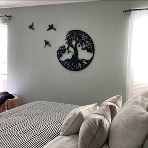 <span class=keywords><strong>Arbre</strong></span> <span class=keywords><strong>de</strong></span> <span class=keywords><strong>vie</strong></span> et 3 oiseaux métal mur Art suspendu maison salle à manger décor salon chambre signes mur décorations personnalisées - Product Image 3
