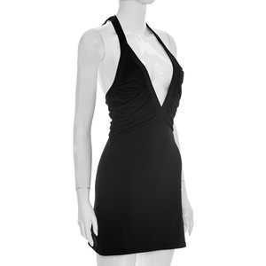 Viviblook C26DS102 Vestidos de Verano para Mujer, Nuevo Vestido Sexy sin Mangas, Estilo Halter con Cuello en V, Plisado, Mini, Informal, para Fiesta - Product Image 3