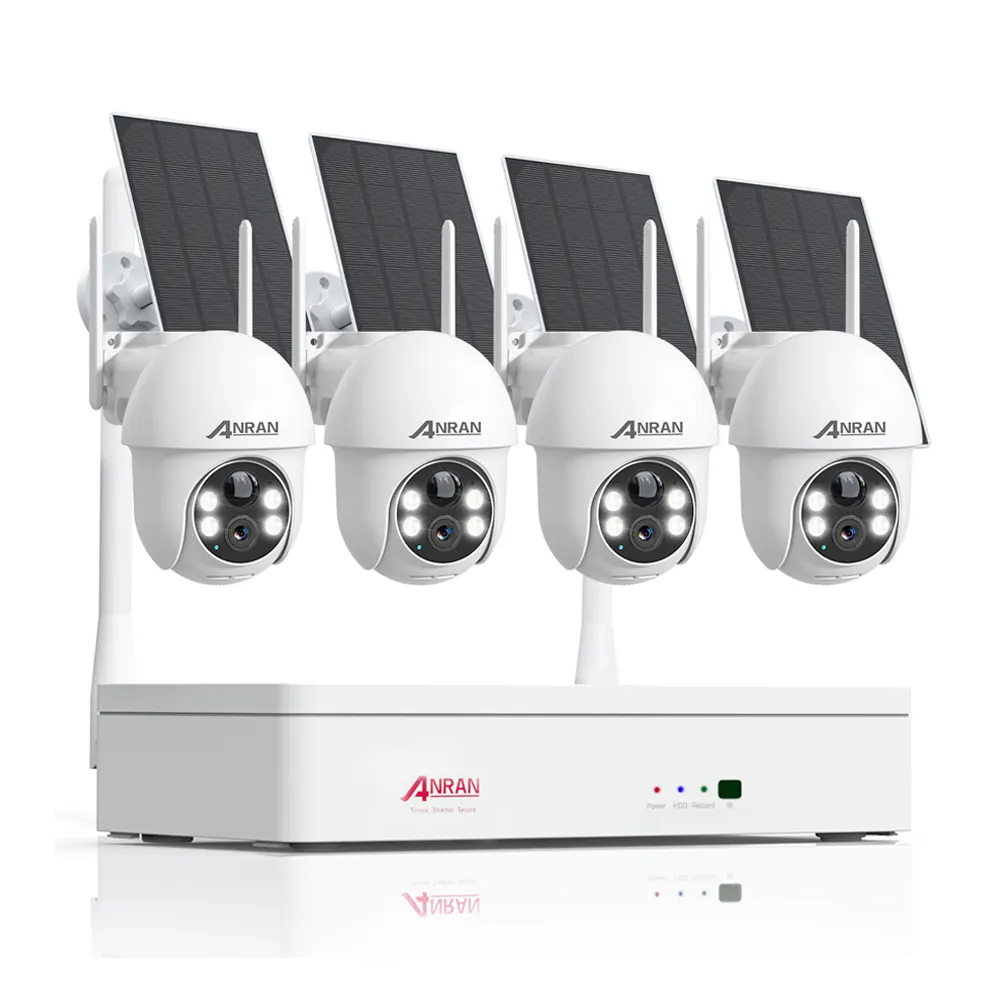 Anran 4mp 8 Kanalen Draadloze Nvr Kit Buitenshuis Ptz Zonne-Energie Netwerk Cctv Bewaking Bewaking Camera Systeem