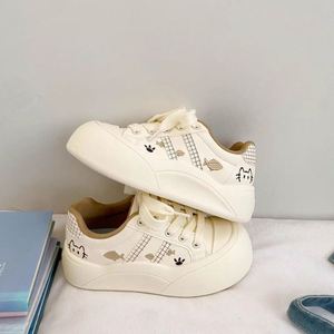 2026 Spring Autumn Trendy Bread Shoes, Ladies Cute Cartoon Color <b>Block</b> Board Shoes, Thick Sole Casual Versatile White Sneakers - Product Image 6
