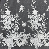 Tissu en dentelle de tulle brodé de sequins floraux botaniques blancs GCW-AU100325-103 pour robe de mariée