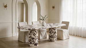 Table à manger ovale en marbre Calacatta Viola de luxe UnionStone, pierre naturelle polie, base en colonne cannelée pour salle à manger à domicile - Product Image 5