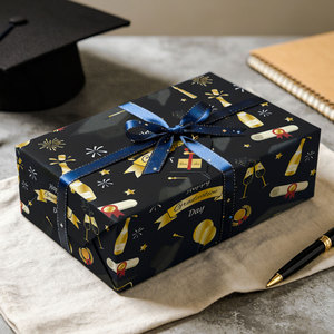 Original graduation season black and gold 5-meter hat <b>pattern</b> wrapping <b>paper</b> - Product Image 3