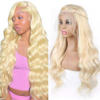 Blond Brun Clair 613 #   Perruque Lace Front 13x4 en Cheveux Humains Vierges Brésiliens Remy 10A, Longue, Densité 180%, Ondulation Body Wave