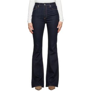 Jeans Personalizados de Mezclilla Elástica Ajustados y Acampanados, Jeans de Mezclilla Azul Marino de Cintura Alta para Mujer - Product Image 2