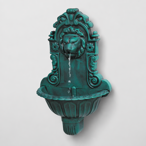 Fontaine murale vintage en forme de tête de lion artificielle avec bec verseur décoratif, bassin décoratif et panneau en relief pour la décoration extérieure de jardin et de patio - Product Image 1