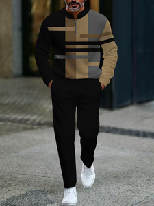 男士复古开链长袖衬衫速干数码印花休闲条纹户外运动街头服饰 2 件套 - Product Image 3