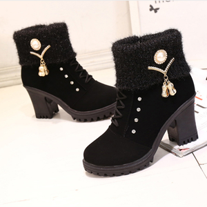 Stivali eleganti invernali da <span class=keywords><strong>donna</strong></span> con tacco grosso in pelle PU da <span class=keywords><strong>donna</strong></span> all'ingrosso di nuova moda - Product Image 2