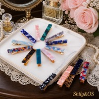 Shily&OS – Nouvelle pince à cheveux rectangulaire longue en acétate haut de gamme, motif marbre et léopard, barrette latérale rétro pour femme, accessoire de coiffure minimaliste