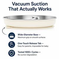 Assiette d'alimentation sectionnée pour bébé, en acier inoxydable 304 de qualité supérieure, enveloppée de silicone de qualité alimentaire, avec 3 compartiments et ventouse, vente en gros