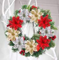 Têtes de fleurs de Noël artificielles en PE en gros, fausses fleurs décoratives classiques pour la décoration de Noël à la maison et à l'hôtel