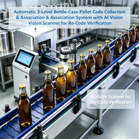 Système de collecte et d'association de codes pour palettes de bouteilles à 3 niveaux, avec scanner de vision IA et vérification automatique des codes