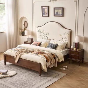 Song <span class=keywords><strong>Dynasty</strong></span> Estética de madera maciza Cama doble Dormitorio principal Nuevo estilo retro chino Casa de huéspedes Cojín trasero suave Cama - Product Image 2