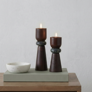 Candelero de Madera con Forma Cónica y Acento de Mármol, Base de 6 cm, Decoración para el Hogar - Product Image 1