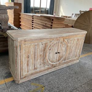 Aparador rústico de madera maciza recuperada estilo campestre francés, hecho a mano, con acabado curvado y desgastado. - Product Image 4