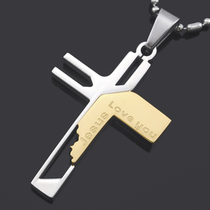 'Ti amo geso' inciso argento/oro/nero/blu placcato in acciaio inox di alta <span class=keywords><strong>qualità</strong></span> titanio croce collana per uomo donna - Product Image 4