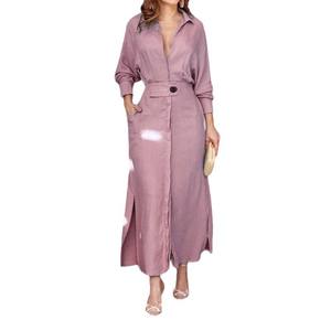 Dropshipping Shopify <b>Womens</b> Belted Shirt Dress Long Sleeve Asymmetrical Hem Office Wear Elegant Solid Color Midi Dress - Product Image 1
