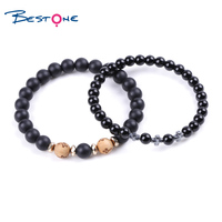 Bracelet intelligent Bestone en verre noir avec pendentif croix, bracelet de couple, bijoux, bracelet élastique pour l'amour à distance avec fonction tactile