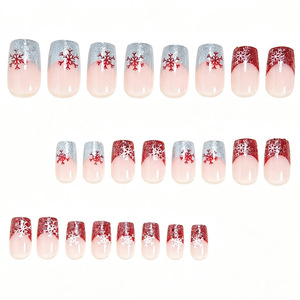 Faux ongles tendance à presser, motif flocon de neige scintillant, style French Manucure de Noël, vente en gros - Product Image 2
