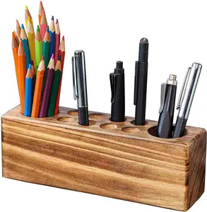 Wood Desk Organizer High Quality Multi-function Office Desktop Pencil Organizer Wooden Pen Holder For Desk