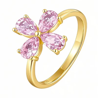 Bague en argent sterling 925 pour femme, design floral, zircone cubique rose, forme poire, trèfle à quatre feuilles, cadeau élégant