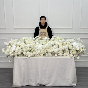 Custom Handmade Silk Flower Roll up 2 meter flower runner white Rose Flower runner Backdrop - Product Image 1