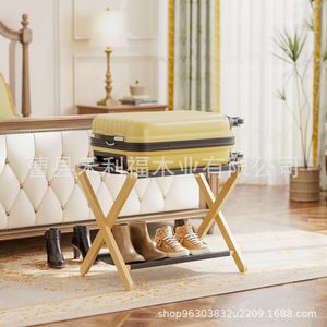 Bamboo Luggage Rack Double Layer <b>Foldable</b> Storage Shelf For Hotel Home Use - Product Image 1