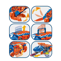 Camion à friction Dino 2 en 1, jouet transformable, camion d'ingénierie, jouets assemblés, piste, transporteur de voitures dinosaures avec 6 voitures en alliage