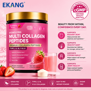 Us cGMP Factory Wholesale Hydrolyzed Multi Collagen Peptides Powder Strawberry Flavor Type I II III V and X Beauty <b>Supplement</b> - Product Image 1