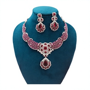 Classic <b>Silver</b> Plated Ruby Necklace and Earring <b>Set</b> Women's Floral Design Wedding Jewelry Alloy Fashion Jewelry <b>Sets</b> - Product Image 3