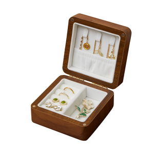 Fan Yu Black Walnut Wood Jewelry Box Small Square Retro Style With Lids For Earrings Necklaces <b>Rings</b> <b>Storage</b> - Product Image 5