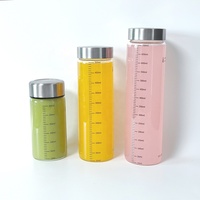 Bouteille d'eau en verre borosilicate de haute qualité 300 ml, tasse hermétique pour lait de soja avec échelle graduée et couvercle en acier inoxydable pour jus, bière, thé glacé