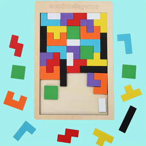 天然木质大脑智商训练拼图俄罗斯积木早教环保形状匹配教育玩具 - Product Image 3