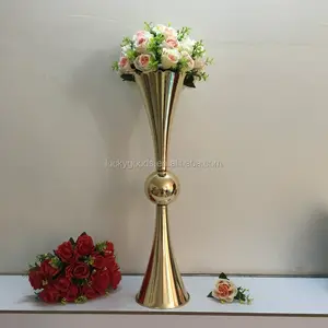 Pwj745 mesa de festa de casamento, elegante, de ouro, de metal, vaso de flores