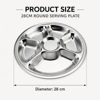Assiette de service minimaliste en acier inoxydable de 28 cm à 6 compartiments pour la rentrée scolaire, la cafétéria et le restaurant