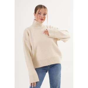 Soft Beige Half <b>Turtleneck</b> Knit Sweater <b>Women</b> Casual Full Sleeve <b>Top</b> - Product Image 5