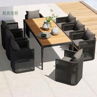 8 places jusqu'à 1 ensemble de mobilier d'extérieur Restaurant chaise en aluminium café teck bois longue table ensemble corde jardin table à manger ensemble
