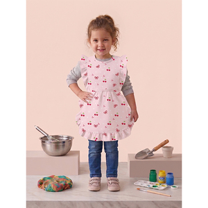 Grembiule per Bambini in Cotone Personalizzato all'Ingrosso, con Maniche a Volant, Stampa Ciliegie <span class=keywords><strong>Rosa</strong></span> e Fiocco, per Cuocere, Dipingere e Fare l'Artigianato - Product Image 2