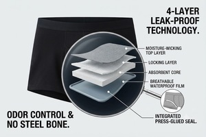 <strong>Men's</strong> Mid-Rise Incontinence Boxer Briefs 300ml High Capacity <strong>Leak</strong>-proof Odor-proof Washable Anti-Bacterial OEM <strong>Urinary</strong> - Product Image 2