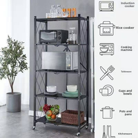 Modern ijzeren 5-laags opvouwbaar opbergrek met verstelbare metalen planken en wielen voor keuken, voorraadkast of kantoor