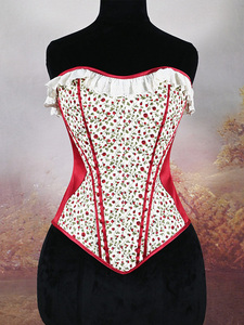 Corsé Bustier sin Tirantes con Escote Corazón, Estampado Floral de Bayas Rojas Pequeñas, Ribete de Volantes Blancos, Estilo Vintage, Moldeador de Cintura Estilizadora - Product Image 4
