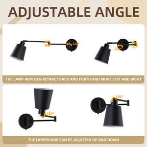 Wholesale Adjustable Swing Arm Iron Modern Black Shade LED <b>Wall</b> Lamp E27 Bulb Base for Bedroom Living Room Home Decor - Product Image 6