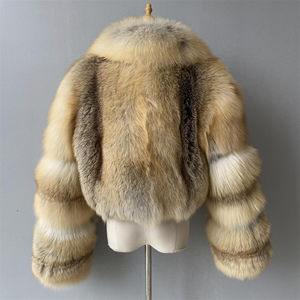超高級 フルペルト 100% 天然毛皮コート レディース ショート丈 ウィンターファーコート ゴールデンアイランドフォックスファー クロップトップコート - Product Image 5